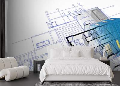 modern house architectural project sketch 3d illustration Wall mural