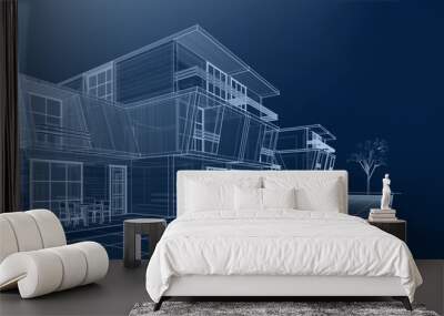 modern house sketch 3d illustration Wall mural