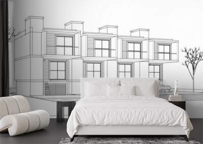 townhouse architectural sketch 3d illustration Wall mural