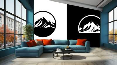 Mountain rock circle silhouette icon logo vector. Adventure symbol Wall mural