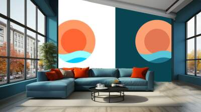 Sun sea circle flat icon. Wave beach coast logo vector Wall mural