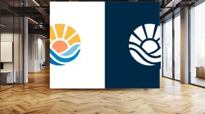 Sun sea wave logo sunset beach coast icon symbol vector Wall mural