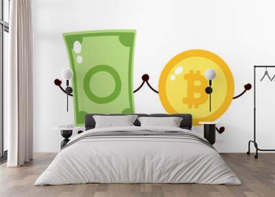 Bitcoin coin and money banknote jump Wall mural