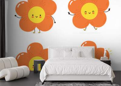 Cute happy flower character set collection Wall mural