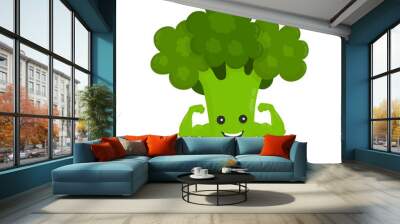 Happy smile strong broccoli show biceps muscles. Vector modern flat style cartoon character illustration icon design.Isolated on white background. Healthy food power. good nutrition,vegetarian concept Wall mural