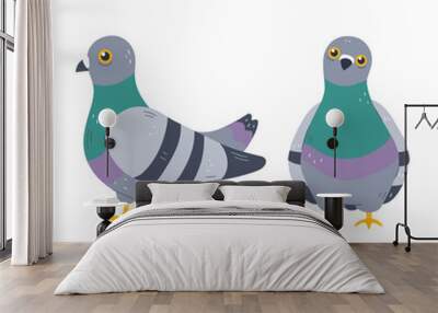 Pigeon character set. Vector flat Wall mural