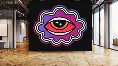 Red eye t-shirt print design. Vector hand drawn logo cartoon character illustration. Trippy high eye,weed,cannabis,marijuana print for t-shirt,poster,sticker,logo concept Wall mural