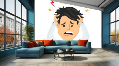 Vector flat man businessman with a headache, compassion fatigue, disease of the head, an office worker holding his head. migraine, health problems and pain head, stress work, tired, suffer, emotion Wall mural