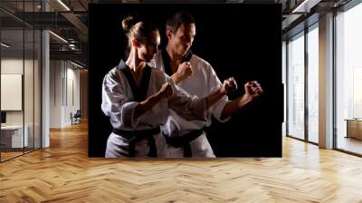 People in kimono make martial arts exercise Wall mural