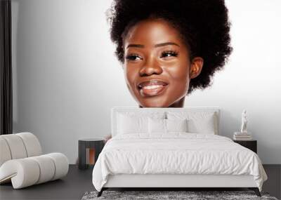 Young African Woman with Happy Smile on White Background Wall mural