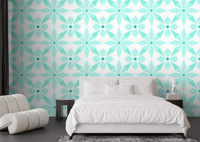 Abstract seamless geometric pattern. Green color. Triangles look like flowers. Nice and stylish. Wall mural