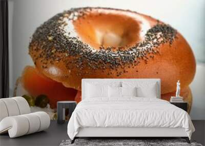 A delicious bagel with cream cheese, smoked salmon, and capers Wall mural