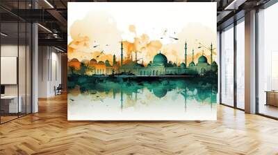 Mosque cityscape with water reflection Wall mural