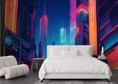 Neon city at night Wall mural