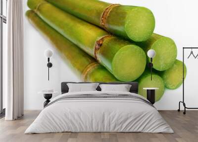 Bunch of fresh sugar cane over white background Wall mural