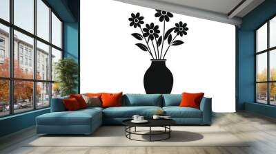 Vase Flowers, vector silhouette, isolated white background  Wall mural