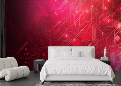 Cherry red color cyber and tech background Wall mural