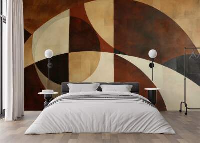 Dark chestnut brown, burnt sienna, & soft cream Constructivism art background Wall mural