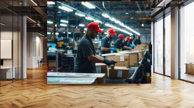 industrial workers assembling products on a factory line Wall mural