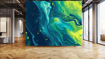 Lime green & electric blue marble background Wall mural