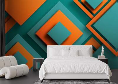 Orange and Teal glowing abstract geometric lines  Wall mural