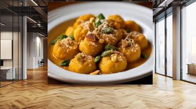  Delicious golden dumplings in a savory sauce Wall mural