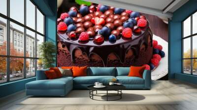  Deliciously decadent chocolate cake with a vibrant fruit garnish Wall mural