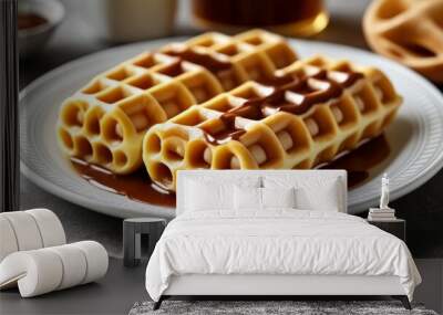  Deliciously indulgent waffles with rich chocolate sauce Wall mural