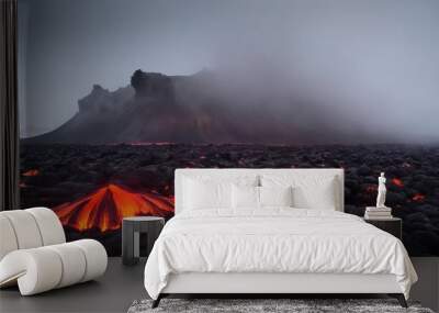  Erupting with a fiery glow  A volcanic landscape Wall mural