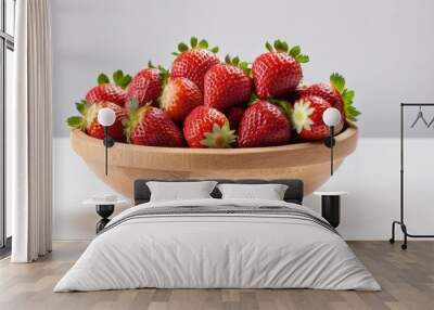  Fresh and ripe strawberries in a wooden bowl Wall mural