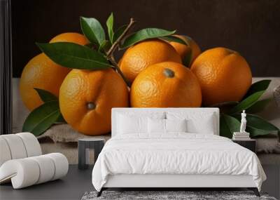  Fresh oranges with leaves ready for a healthy snack Wall mural