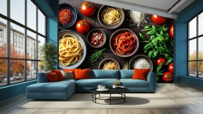  Fresh pasta ingredients ready for a delicious meal Wall mural