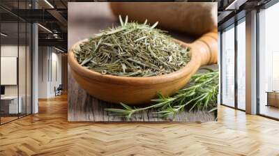  Freshly chopped herbs in a wooden bowl Wall mural