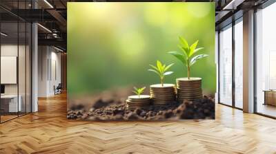  Growth from small beginnings  Money and plants sprouting together Wall mural