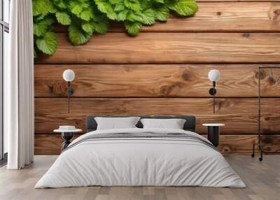  Natural charm  Wooden texture with a touch of greenery Wall mural