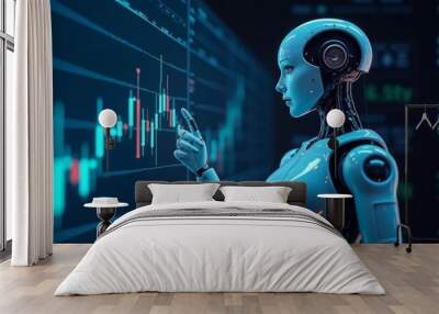  Robotic trader analyzing financial data on a digital screen Wall mural