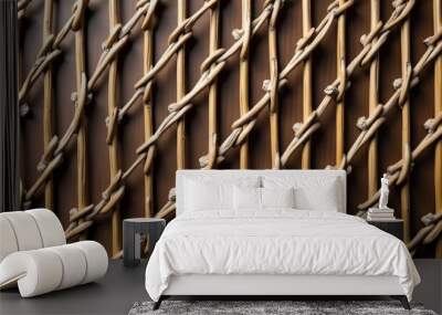  Textured wooden lattice wall with natural knots and grains Wall mural