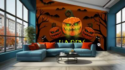 halloween background with pumpkins Wall mural