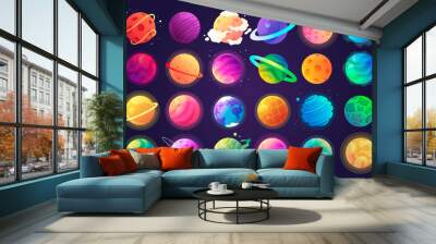 vector set of cartoon planets. colorful set of isolated objects. space background. fantasy planets.  Wall mural