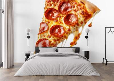 Template with delicious tasty slice of pepperoni pizza flying Wall mural