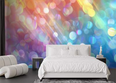 Pastel watercolor sky with glitter and bokeh. Fantasy galaxy with holographic texture Wall mural