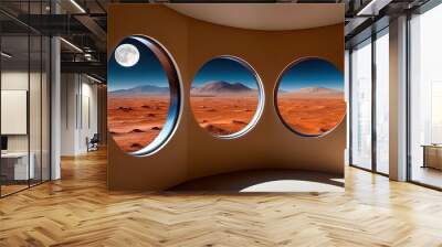 A view of a desert with a full moon in the sky Wall mural