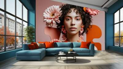 A woman with a flower crown on her head Wall mural