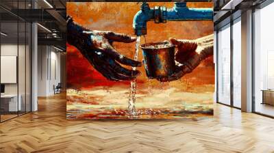 Two hands are pouring water into a cup Wall mural