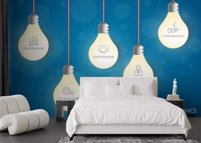 3d light bulb timeline infographics with icons set. vector. illu Wall mural