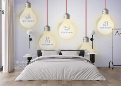 3d light bulb timeline infographics with icons set. vector. illu Wall mural