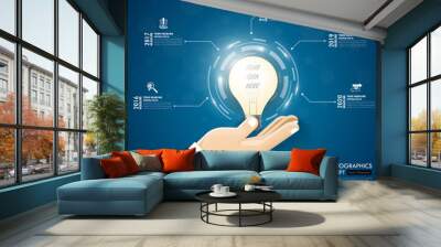 3d light bulb timeline infographics with icons set. vector. illu Wall mural