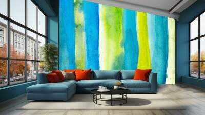 Green blue abstract background Watercolor brush stripes texture Wall mural