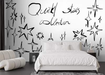 Quirky stars collection, black line decor Wall mural