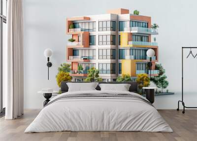 apartment building. Condominium and apartment building with  symmetrical modern architecture in the city downtown. Modern apartment buildings in a green residential area in the city. spacious.  Wall mural